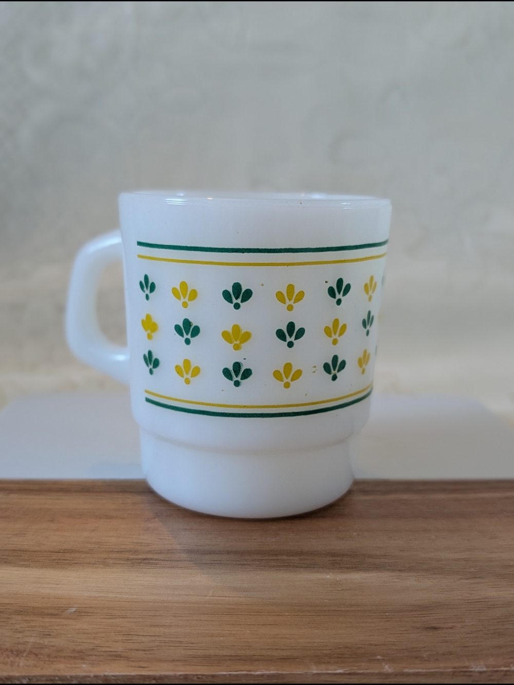 White Ceramic Mug with Yellow & Green Floral Pattern
